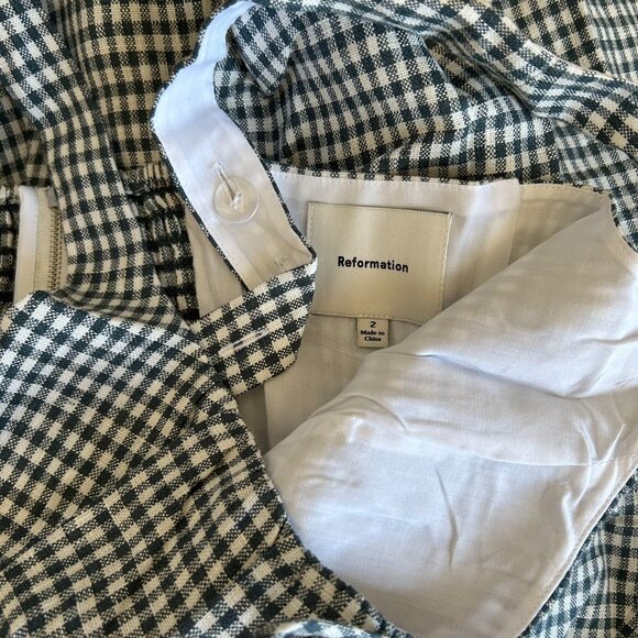 BEST Reformation Balia Linen Midi Dress Sz2 Slate Check Linen Blue White Party - Picture 6 of 13